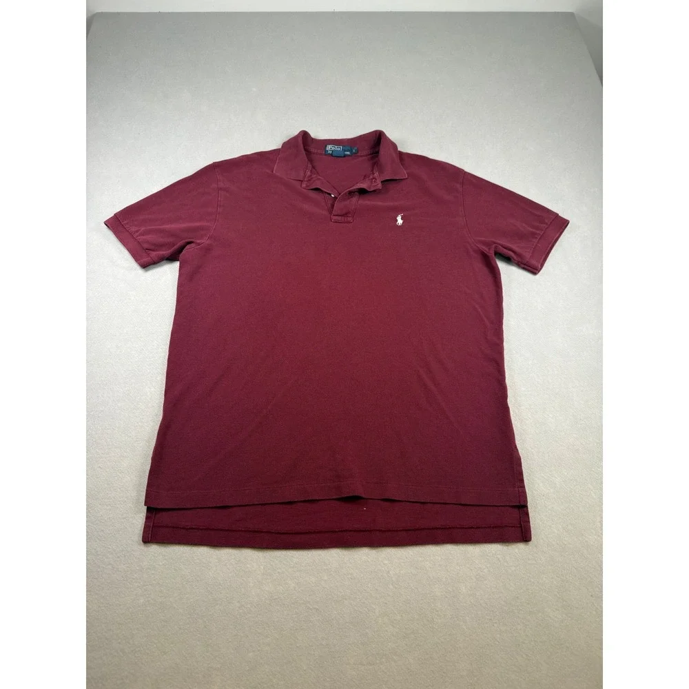 Polo Ralph Lauren Mens Large Burgundy Maroon Short Sleeve Pique Polo Shirt Logo